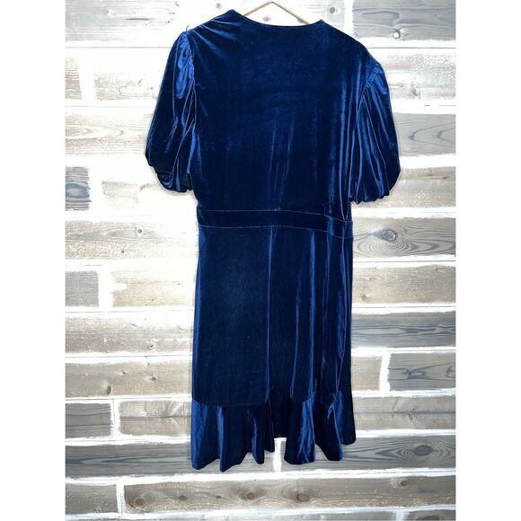 Lauren Ralph Lauren NWT crushed Valore Velvet navy blue wrap dress sz 16 - Picture 8 of 9